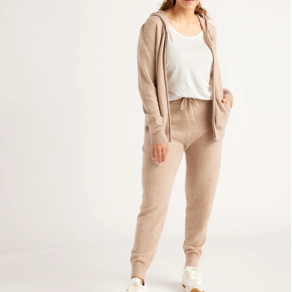 Quince Tops - *SOLD* NWT Full Set Quince Mongolian 100% Cashmere Oatmeal Zip Hoodies + Joggers